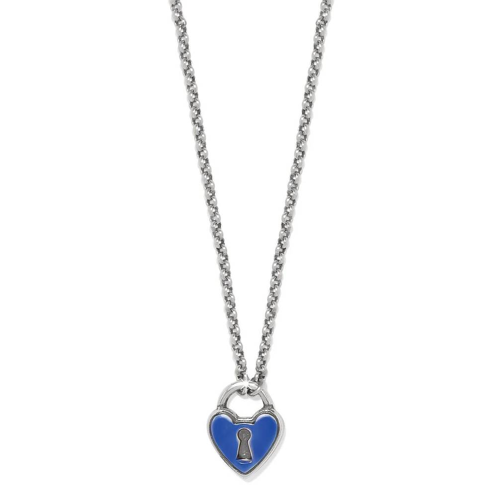 NEW BRIGHTON women's one heart padlock reversible necklace in silver-blue